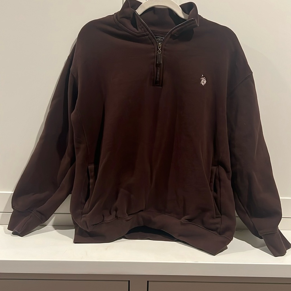 Brown U.S. Polo Quarter-Zip Sweater